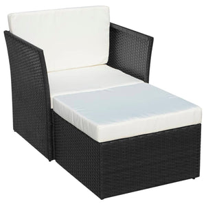 vidaXL Gartensessel mit Fußhocker Poly Rattan Schwarz