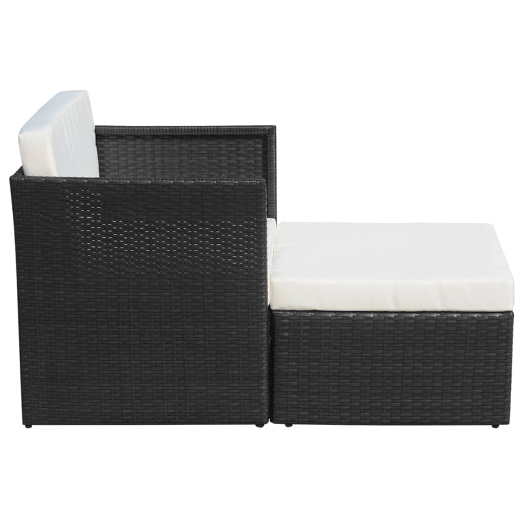 vidaXL Gartensessel mit Fußhocker Poly Rattan Schwarz