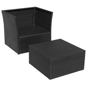 vidaXL Gartensessel mit Fußhocker Poly Rattan Schwarz