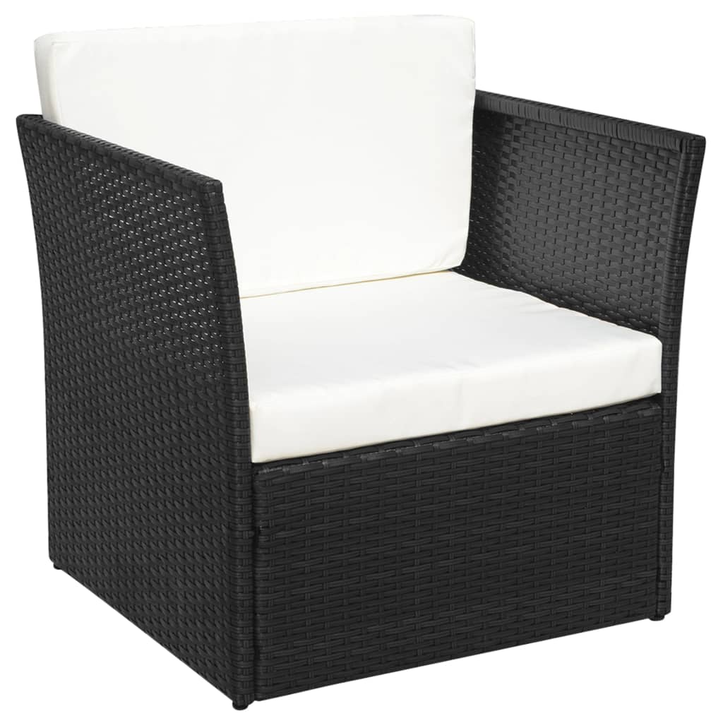 vidaXL Gartensessel mit Fußhocker Poly Rattan Schwarz