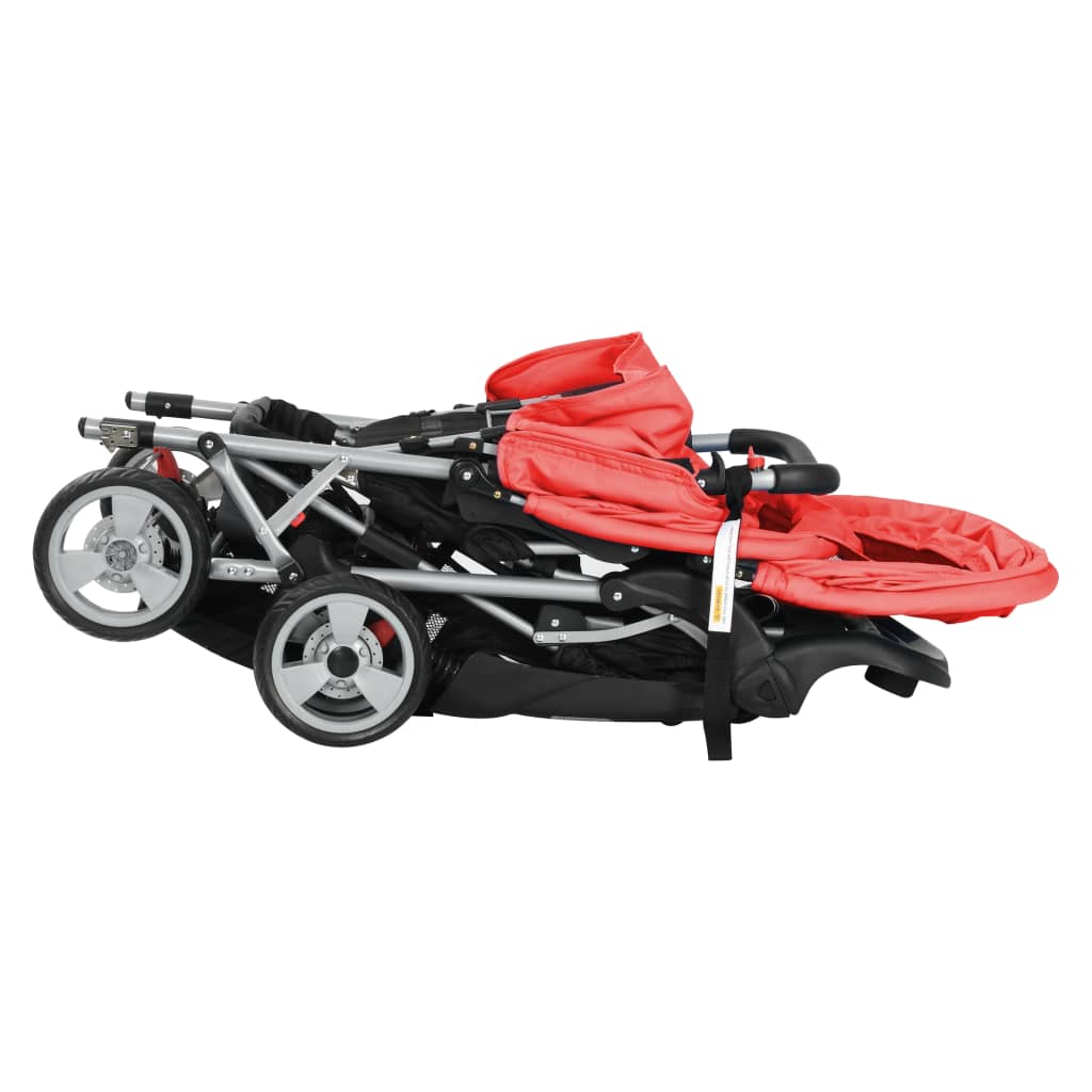 vidaXL Tandem-Kinderwagen Stahl Rot und Schwarz