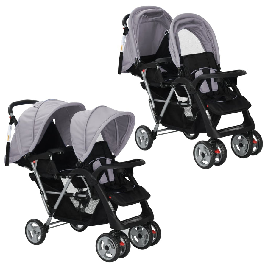 Tandem-Kinderwagen Stahl Grau und Schwarz Stilecasa