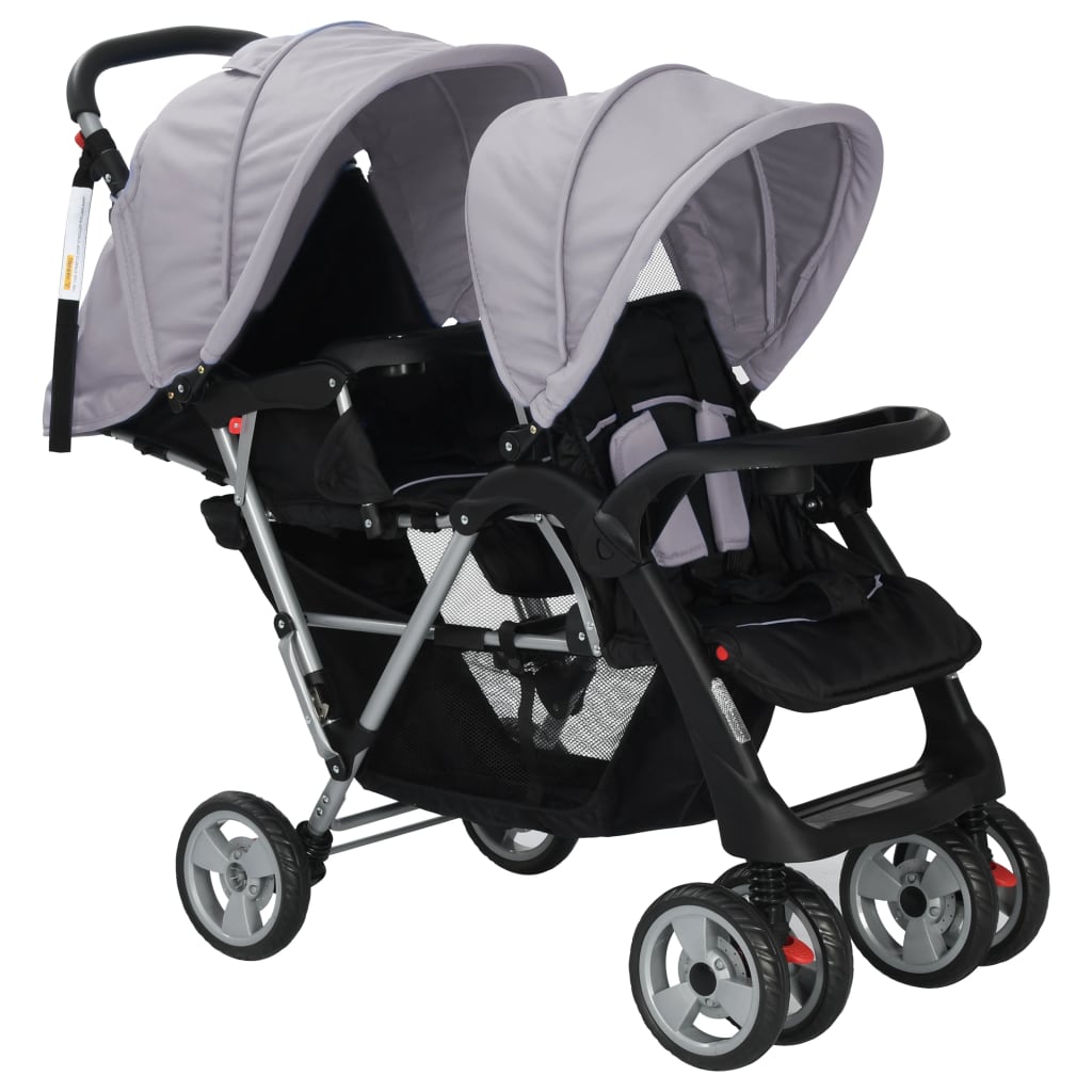 Tandem-Kinderwagen Stahl Grau und Schwarz Stilecasa