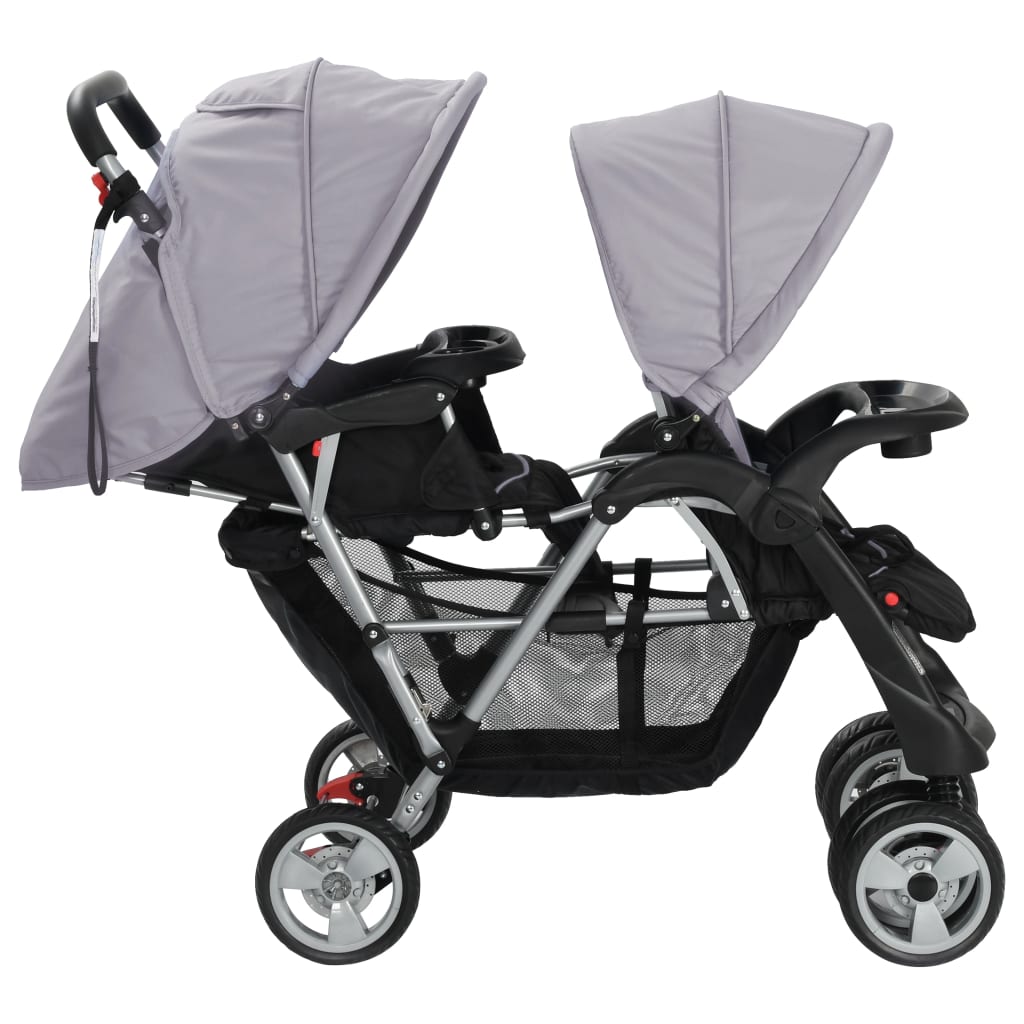 Tandem-Kinderwagen Stahl Grau und Schwarz Stilecasa