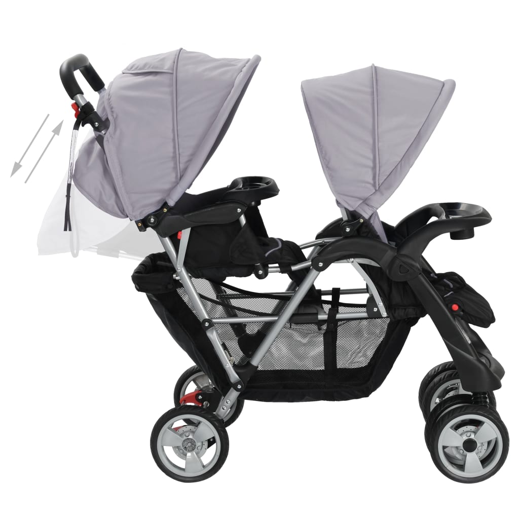 Tandem-Kinderwagen Stahl Grau und Schwarz Stilecasa