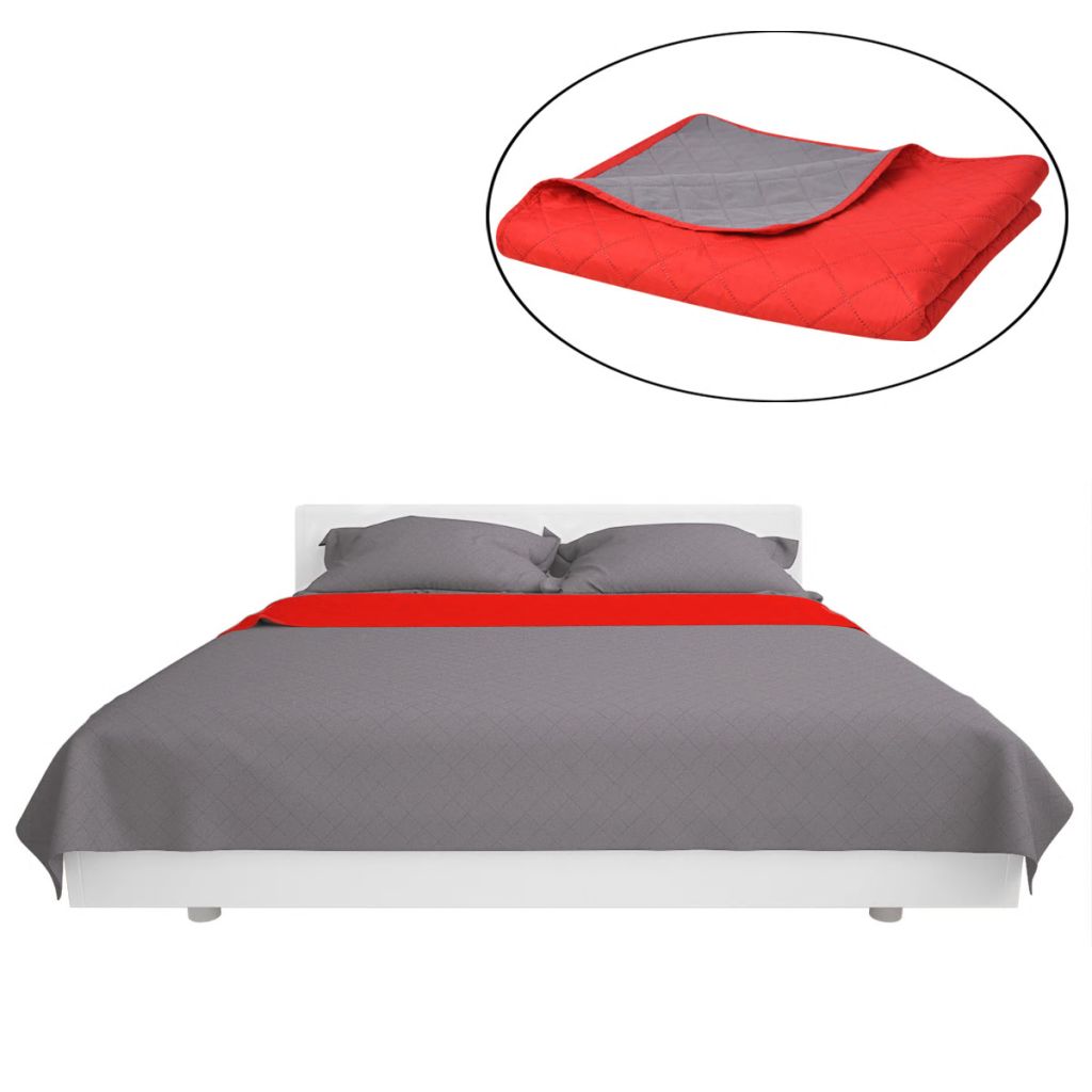 vidaXL Zweiseitige Tagesdecke Gesteppt Rot und Grau 220x240 cm