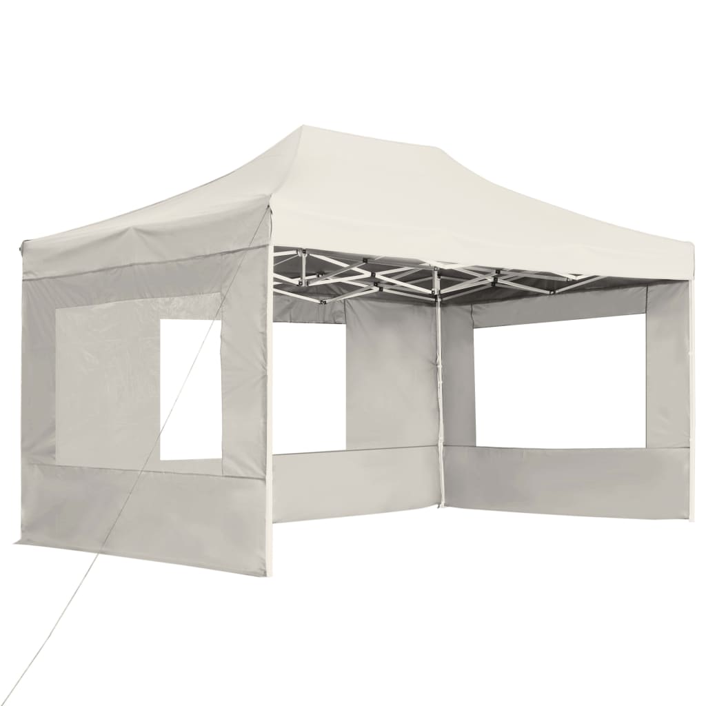 Profi-Partyzelt Faltbar mit Wänden Aluminium 4,5x3 m Creme Stilecasa