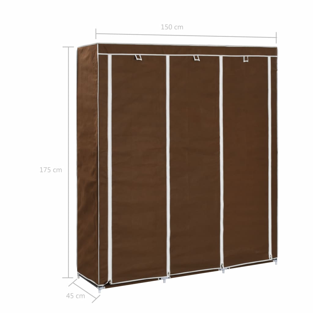 Kleiderschrank mit Fächern und Stangen Braun 150x45x175cm Stoff