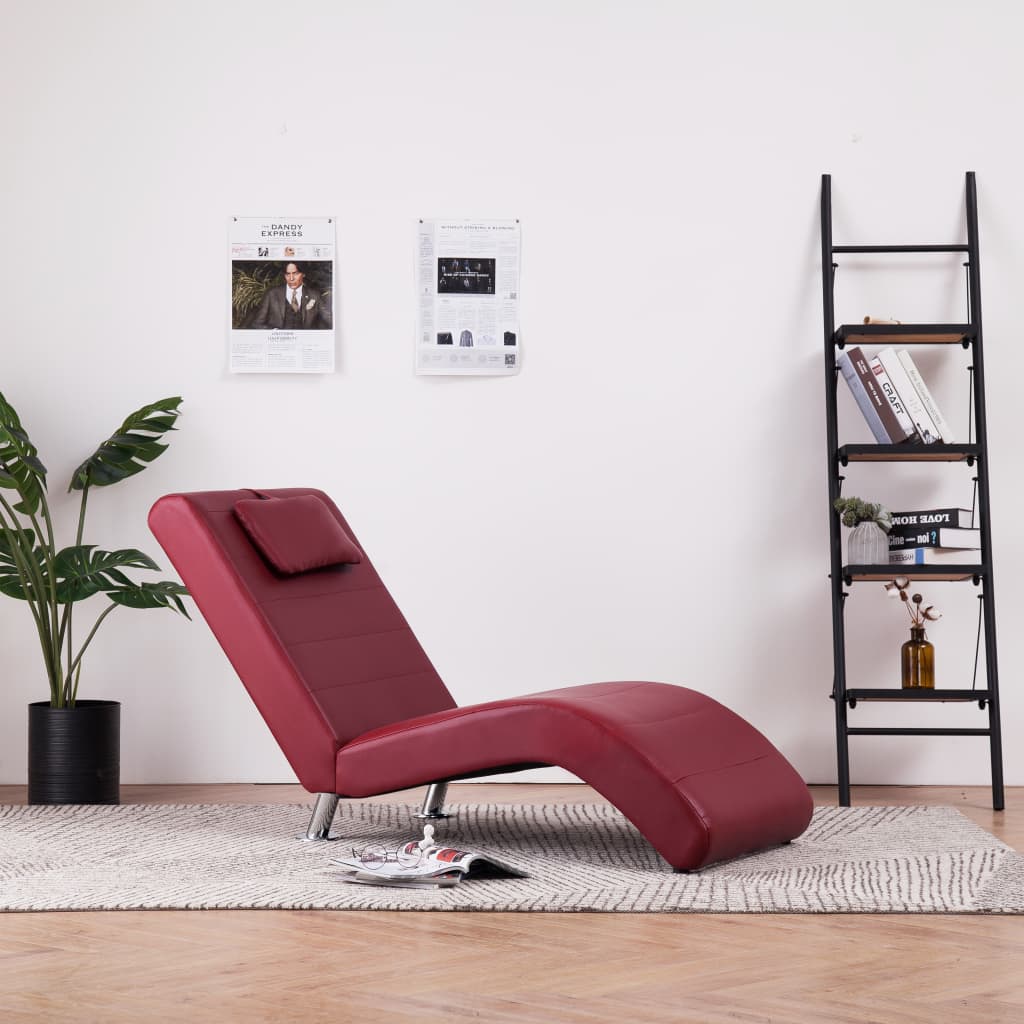 vidaXL Chaiselongue mit Kissen Weinrot Kunstleder