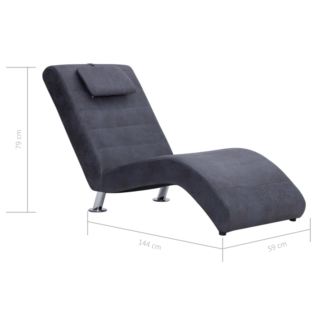 Chaiselongue mit Kissen Grau Wildleder-Optik