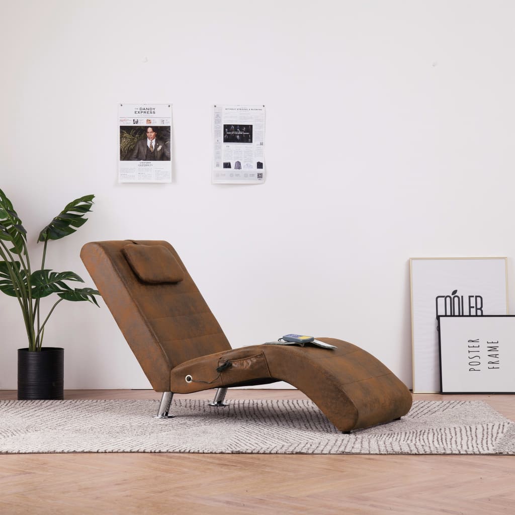 Massage Chaiselongue mit Kissen Braun Wildleder-Optik Stilecasa