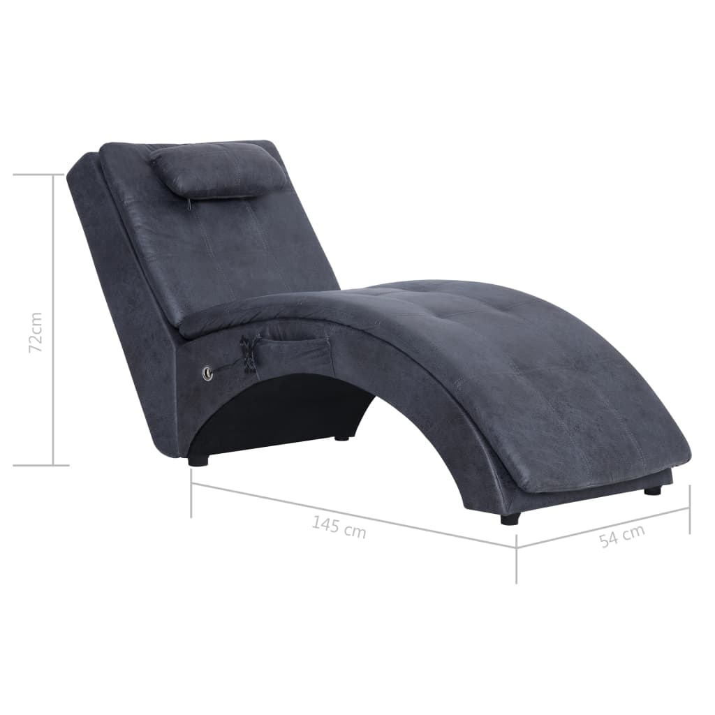 Massage Chaiselongue mit Kissen Grau Wildleder-Optik