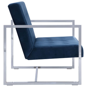 2-Sitzer-Sofa mit Armlehnen Blau Chrom und Samt