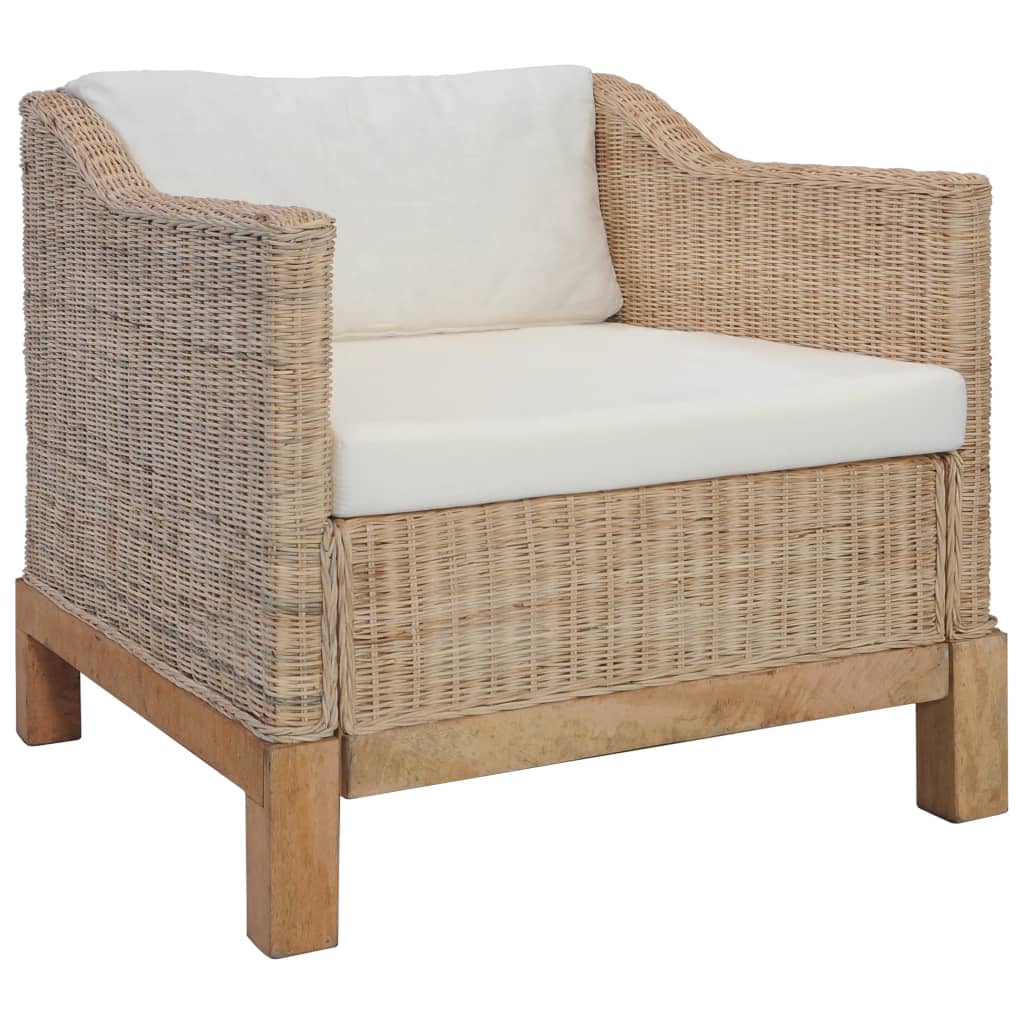 vidaXL Sessel mit Auflagen Natur Rattan