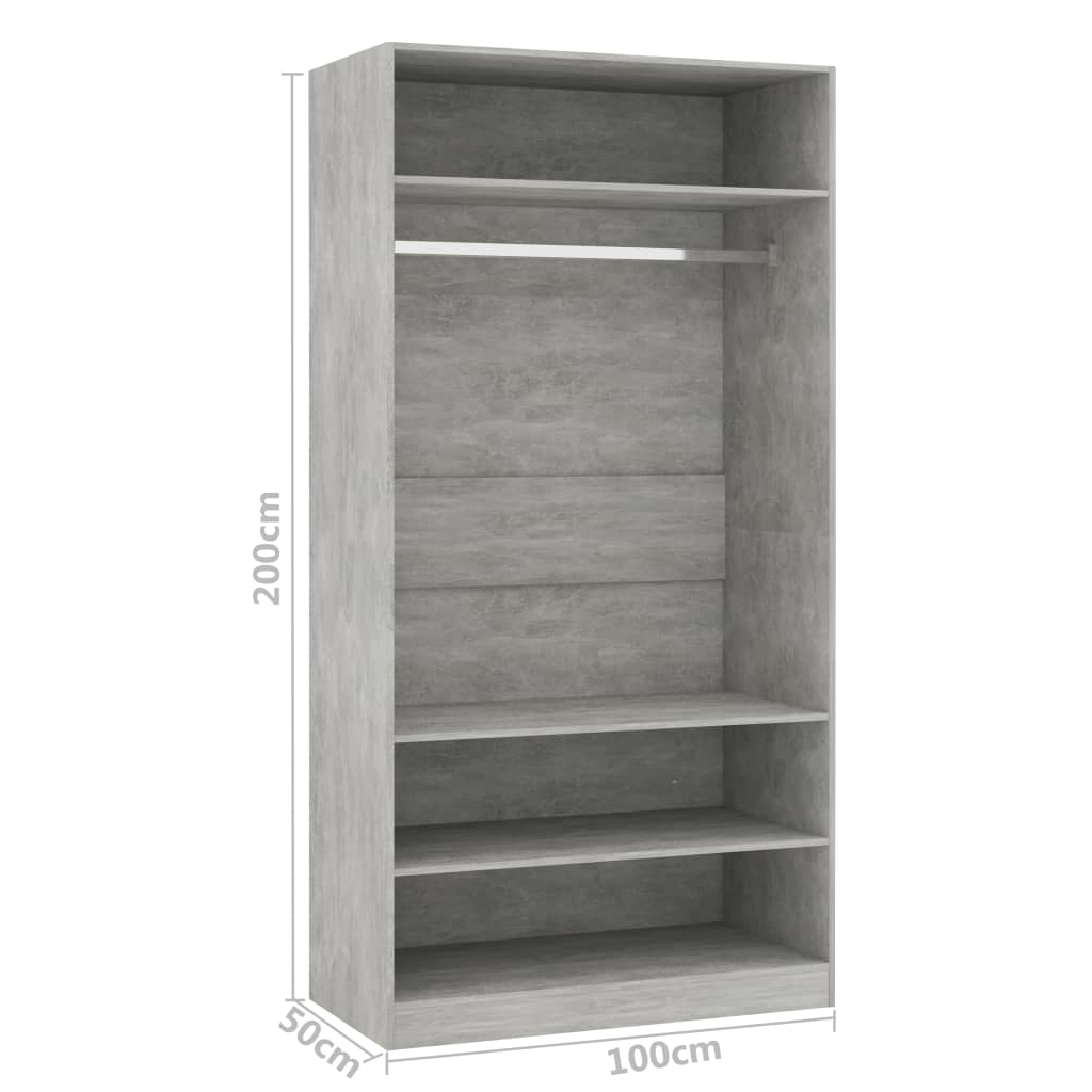 Kleiderschrank Betongrau 100x50x200 cm Holzwerkstoff VIDAXL