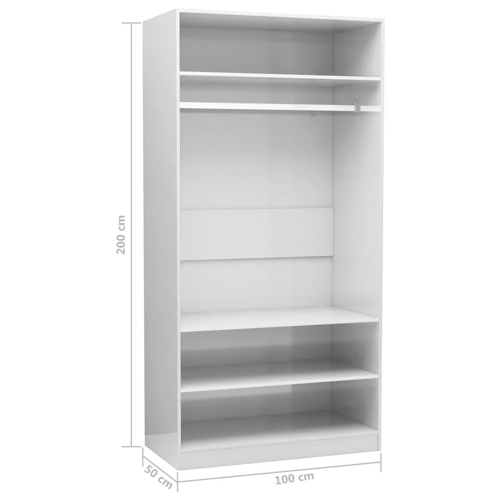 Kleiderschrank Hochglanz-Weiß 100x50x200 cm Holzwerkstoff