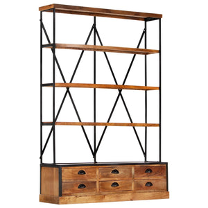 Bücherregal 4 Ebenen 6 Schubladen 122×36×181 cm Massivholz Stilecasa