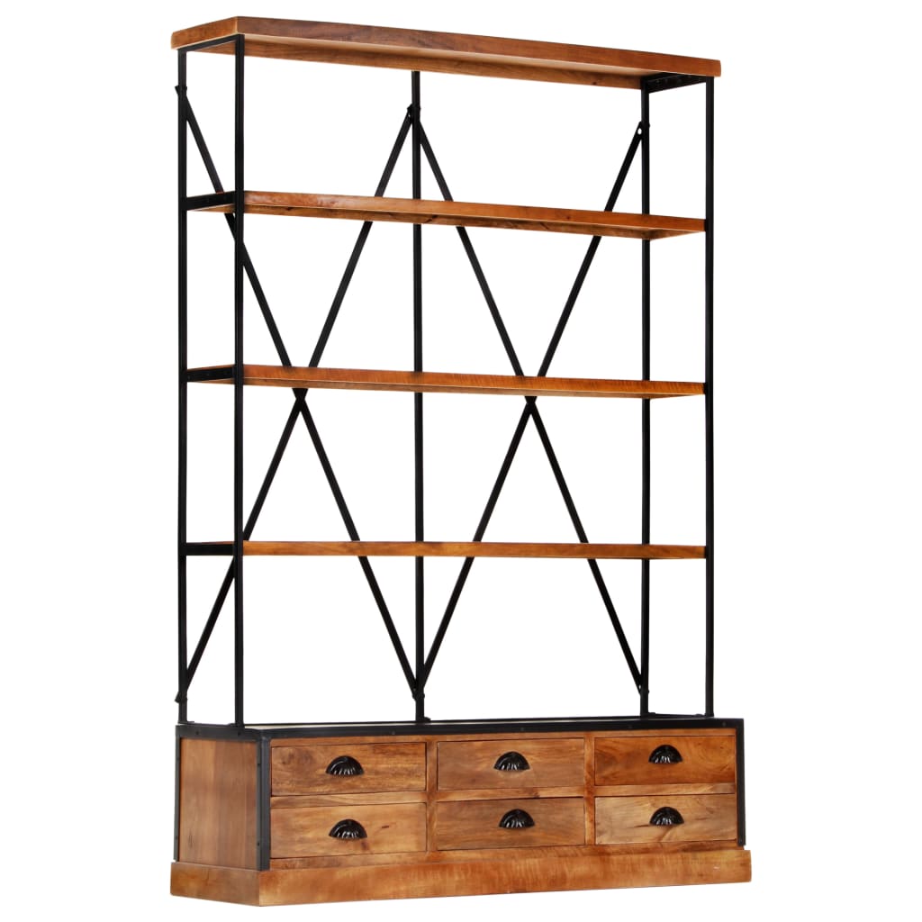 Bücherregal 4 Ebenen 6 Schubladen 122×36×181 cm Massivholz Stilecasa