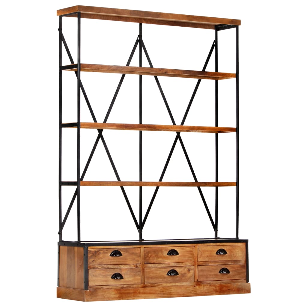 Bücherregal 4 Ebenen 6 Schubladen 122×36×181 cm Massivholz Stilecasa