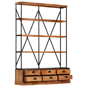 Bücherregal 4 Ebenen 6 Schubladen 122×36×181 cm Massivholz Stilecasa