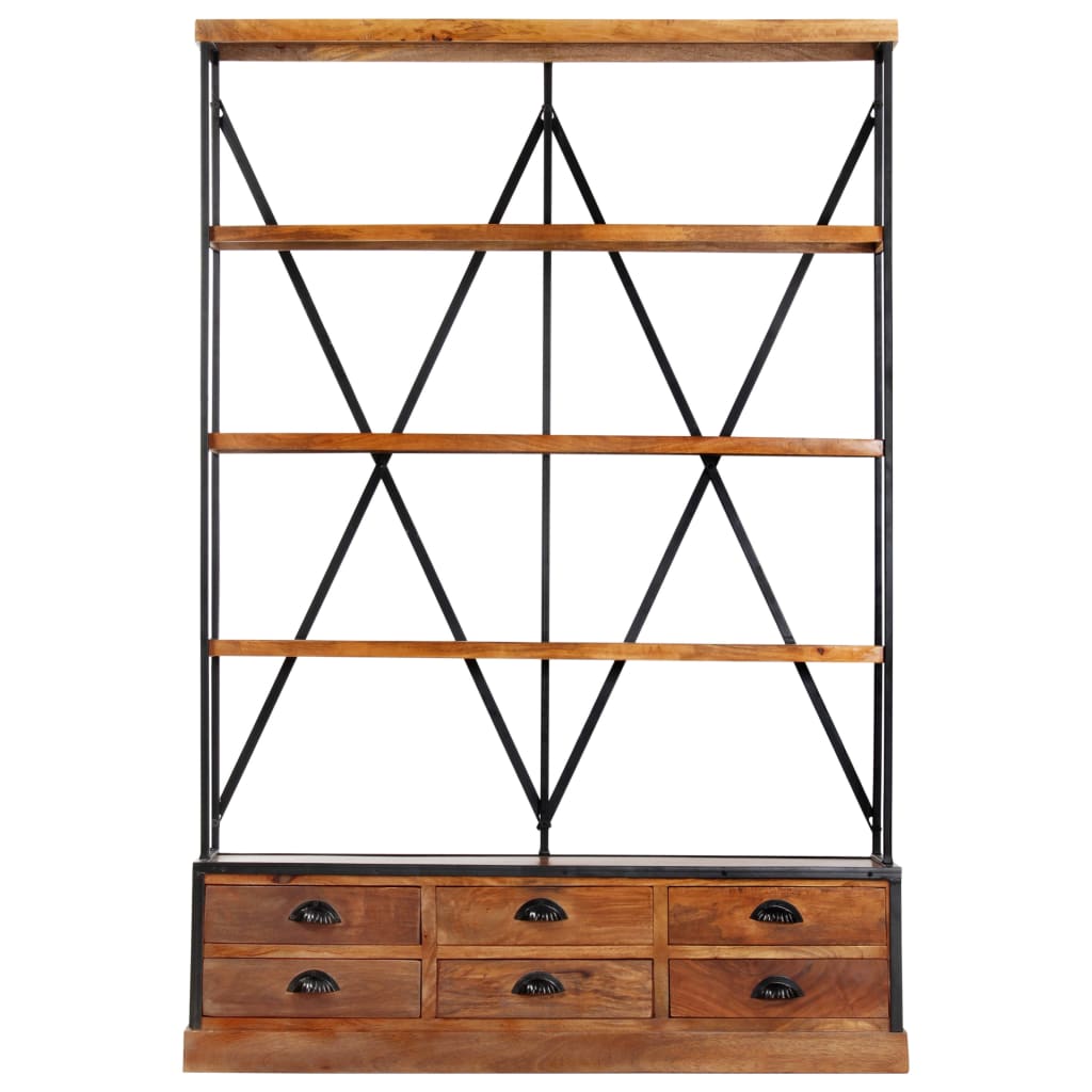 Bücherregal 4 Ebenen 6 Schubladen 122×36×181 cm Massivholz Stilecasa