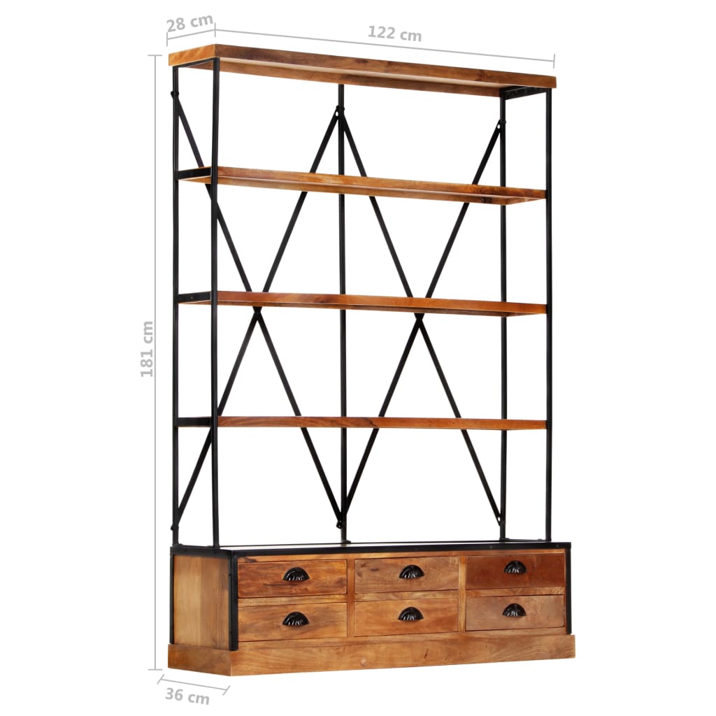 Bücherregal 4 Ebenen 6 Schubladen 122×36×181 cm Massivholz Stilecasa