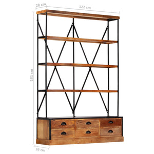 Bücherregal 4 Ebenen 6 Schubladen 122×36×181 cm Massivholz Stilecasa