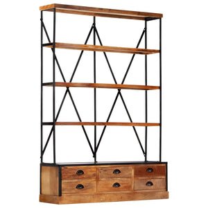 Bücherregal 4 Ebenen 6 Schubladen 122×36×181 cm Massivholz Stilecasa