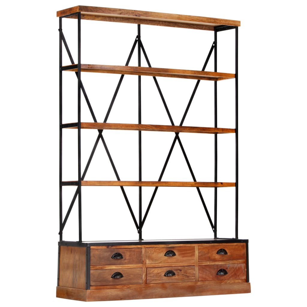 Bücherregal 4 Ebenen 6 Schubladen 122×36×181 cm Massivholz Stilecasa