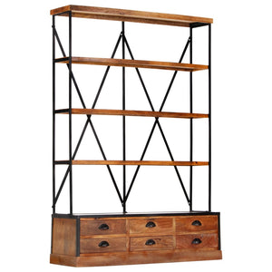 Bücherregal 4 Ebenen 6 Schubladen 122×36×181 cm Massivholz Stilecasa