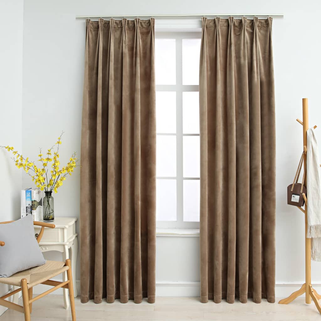 vidaXL Verdunkelungsvorhänge mit Haken 2 Stk. Samt Beige 140x225 cm