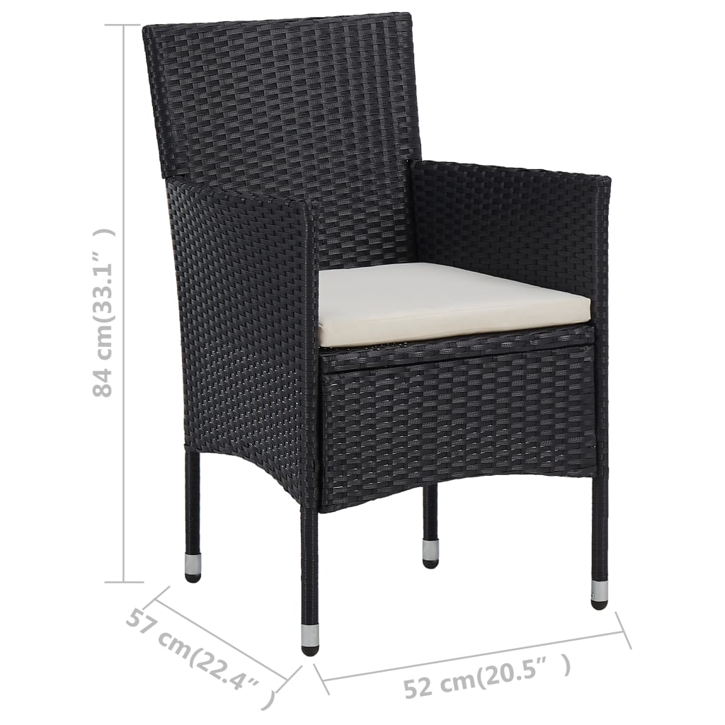 vidaXL Garten-Essstühle 2 Stk. Poly Rattan Schwarz