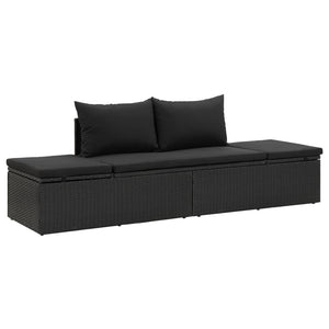 Sonnenliege mit Auflage Poly Rattan Schwarz