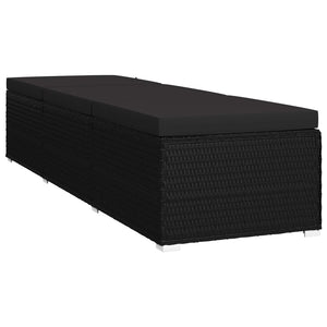 Sonnenliege mit Auflage und Teetisch Poly Rattan Schwarz