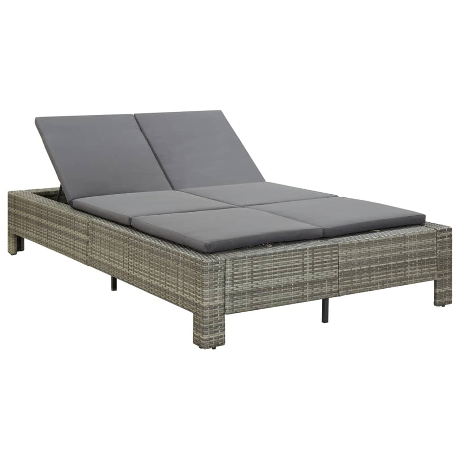 2-Personen-Sonnenliege mit Auflage Grau Poly Rattan Stilecasa