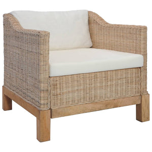 vidaXL 2-tlg. Sofagarnitur mit Kissen Natur Rattan