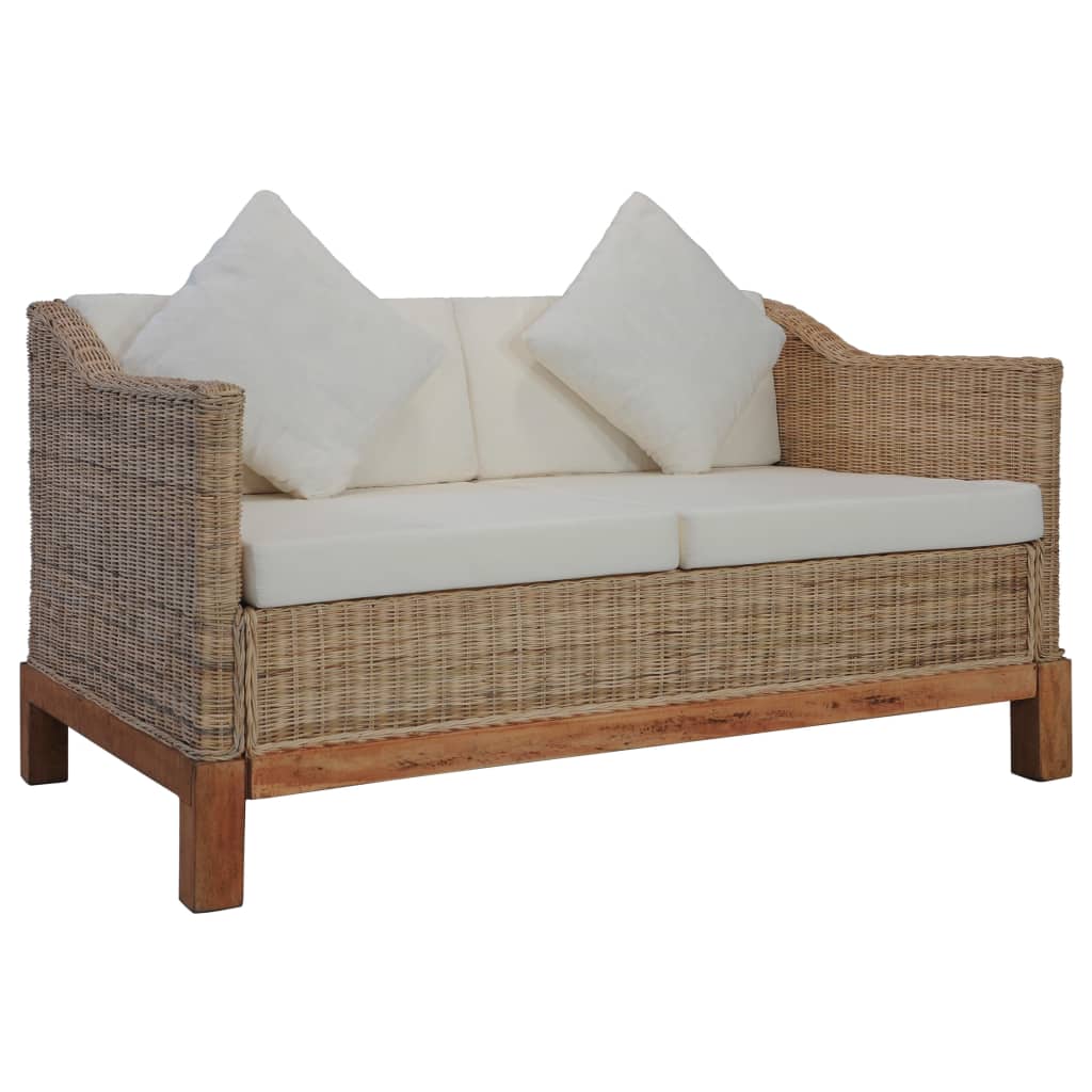 vidaXL 2-tlg. Sofagarnitur mit Kissen Natur Rattan