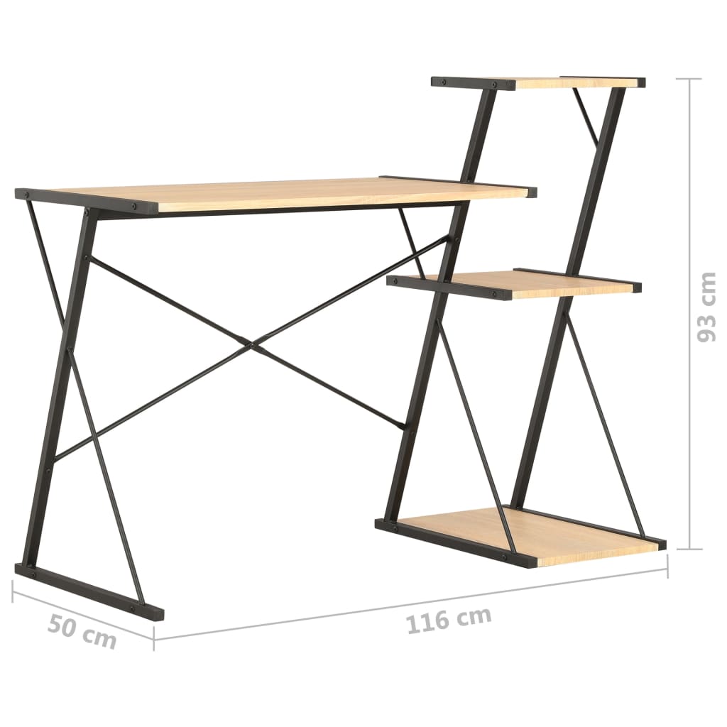 vidaXL Schreibtisch mit Regal Schwarz und Eiche 116×50×93 cm