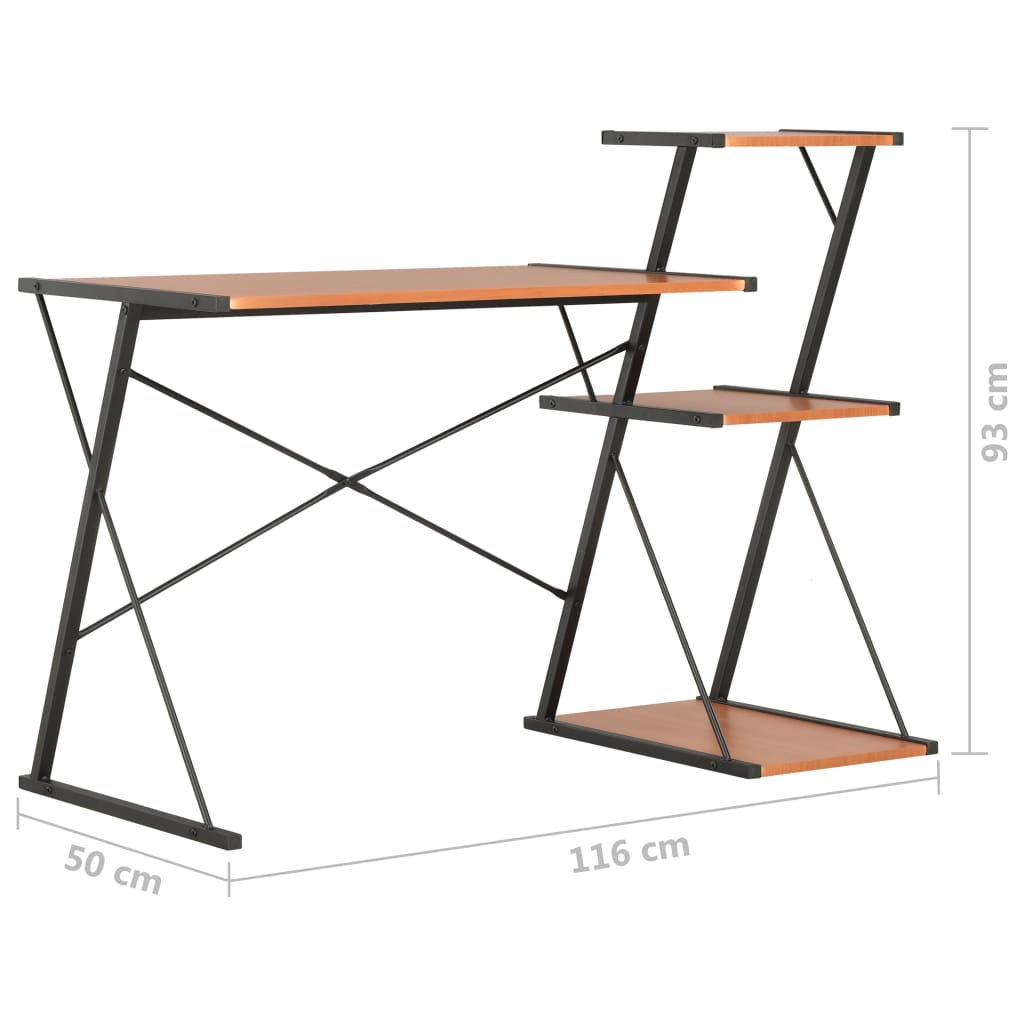 vidaXL Schreibtisch mit Regal Schwarz und Braun 116×50×93 cm