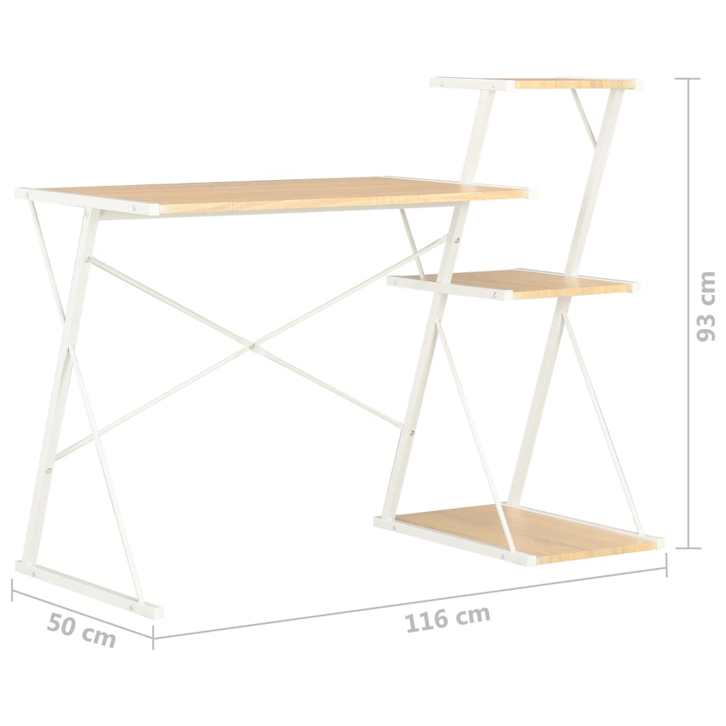 vidaXL Schreibtisch mit Regal Weiß und Eiche 116×50×93 cm