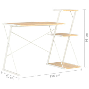 vidaXL Schreibtisch mit Regal Weiß und Eiche 116×50×93 cm