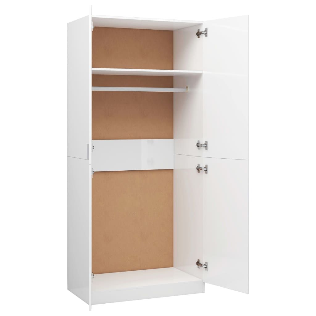 Kleiderschrank Hochglanz-Weiß 80x52x180 cm Holzwerkstoff