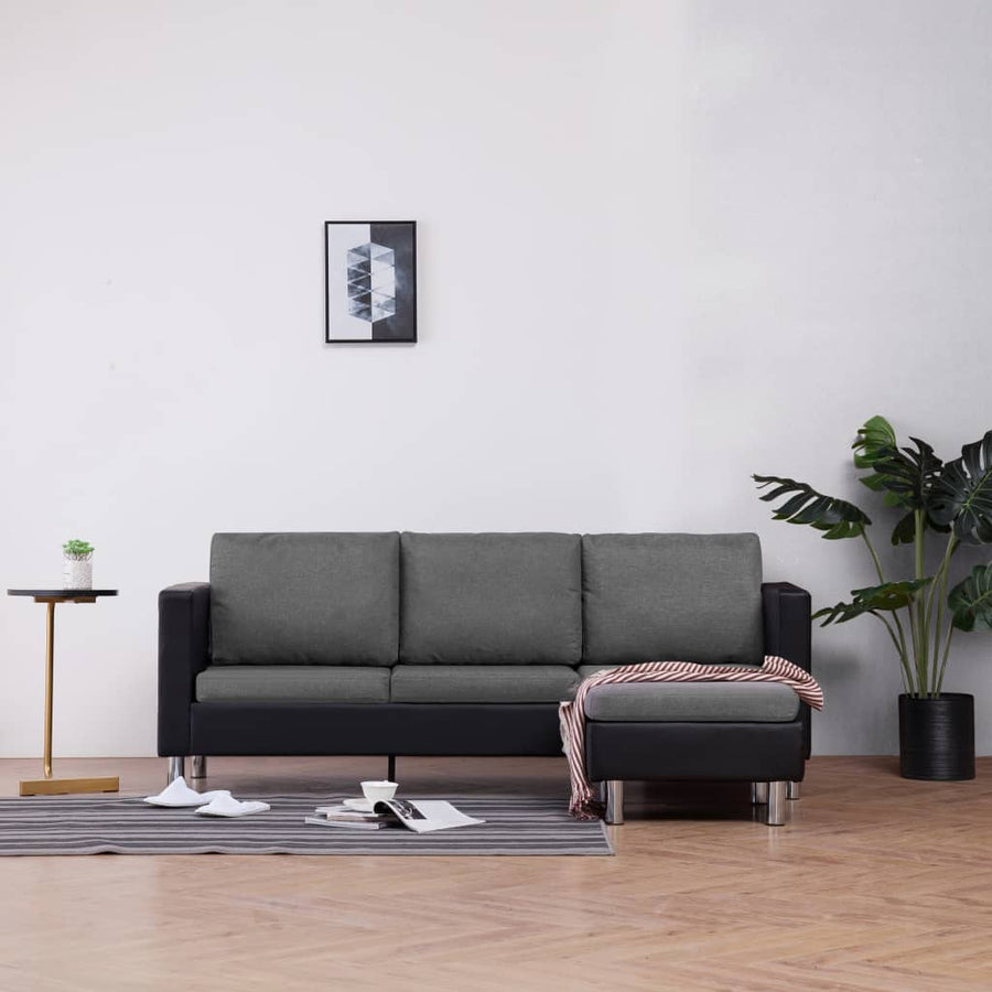 3-Sitzer-Sofa mit Kissen Schwarz Kunstleder Stilecasa