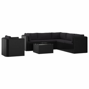 vidaXL 7-tlg. Garten-Lounge-Set mit Auflagen Poly Rattan Schwarz