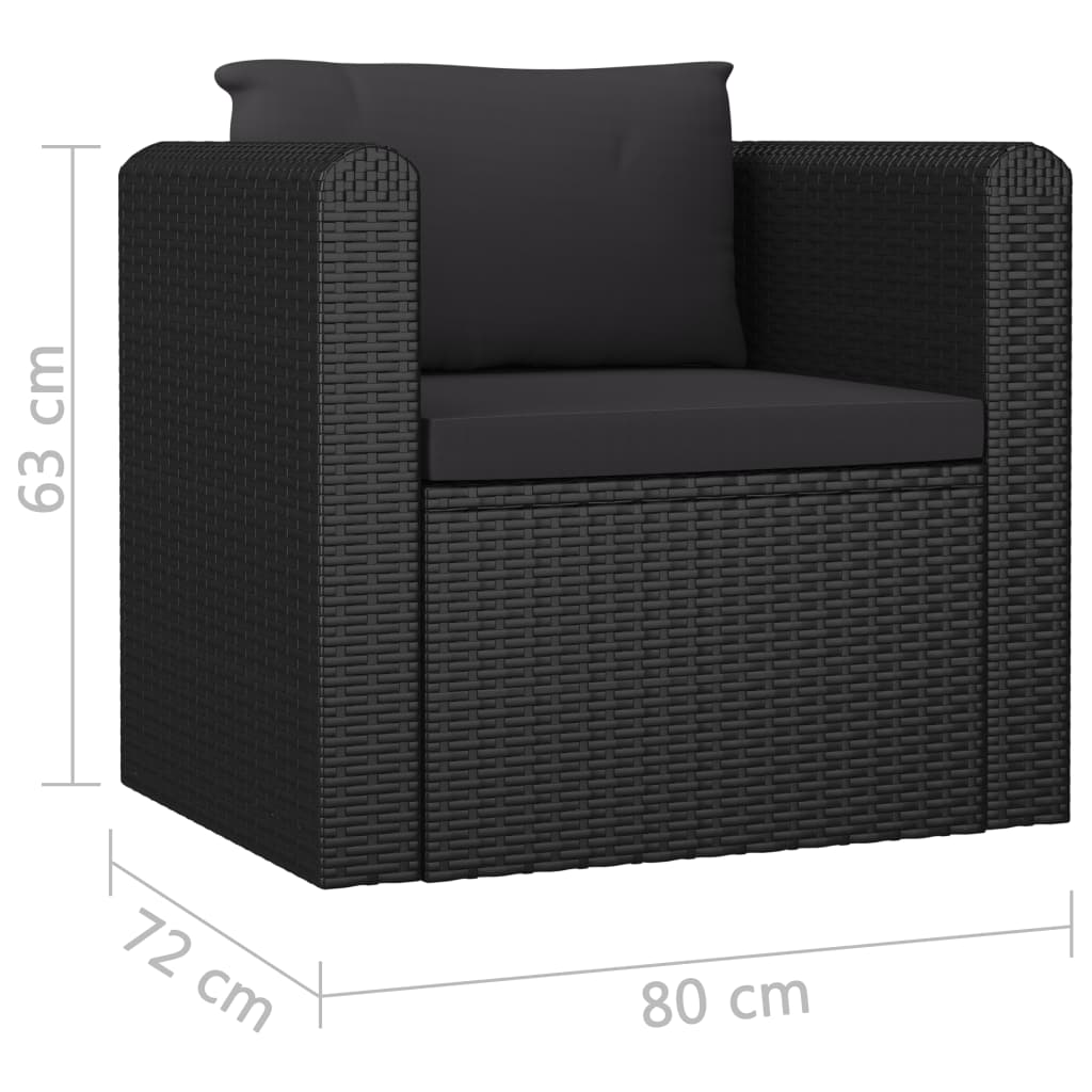 vidaXL 7-tlg. Garten-Lounge-Set mit Auflagen Poly Rattan Schwarz