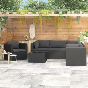 vidaXL 7-tlg. Garten-Lounge-Set mit Auflagen Poly Rattan Schwarz