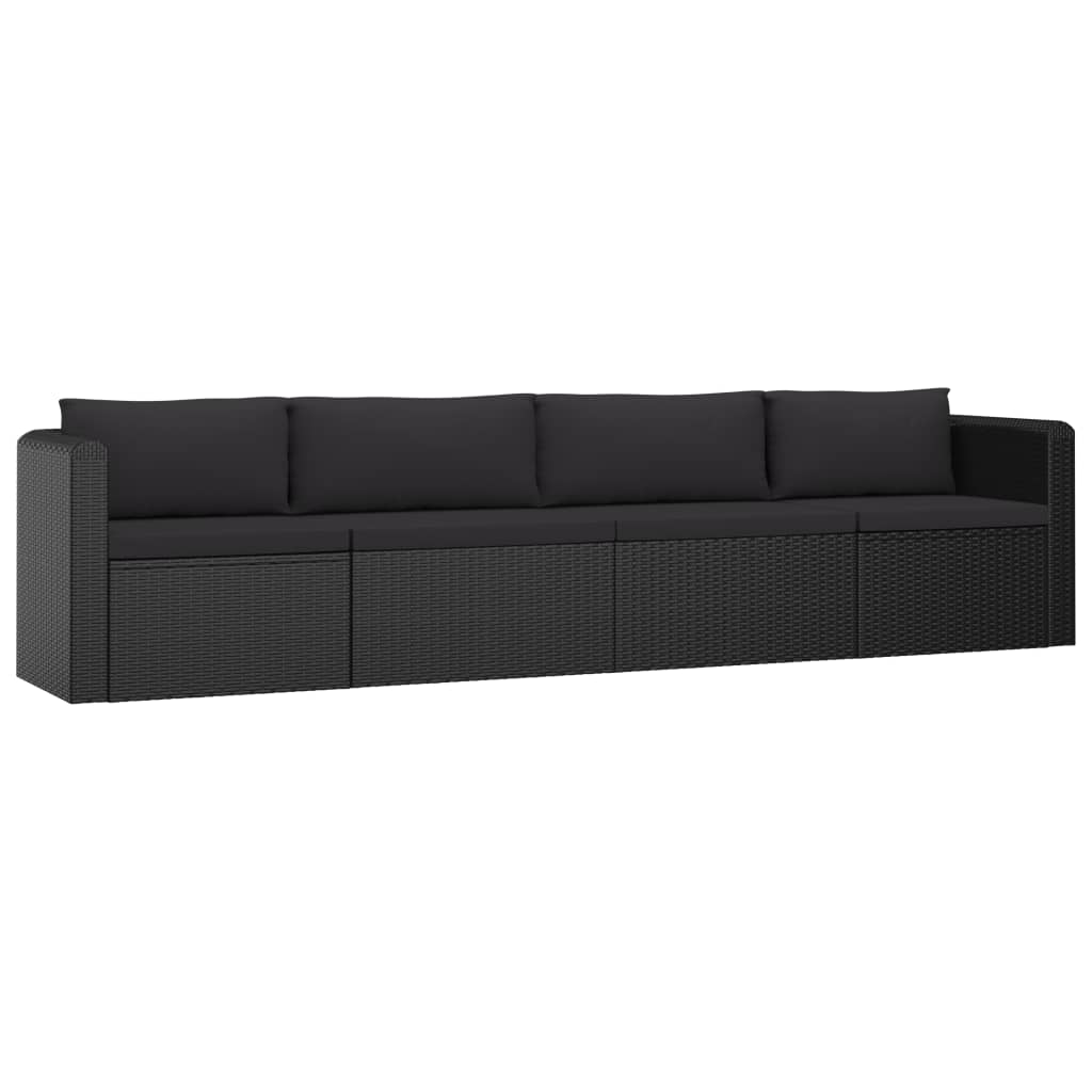 vidaXL 4-tlg. Garten-Sofagarnitur mit Auflagen Poly Rattan Schwarz