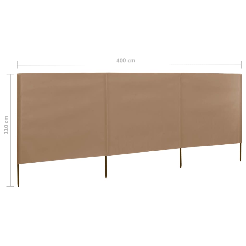 vidaXL 3-teiliges Windschutzgewebe 400 x 80 cm Taupe