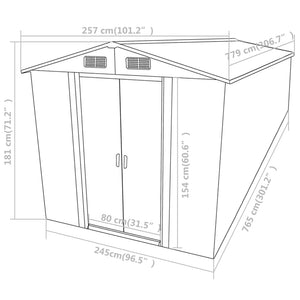 Gerätehaus Grün 257x779x181 cm Verzinkter Stahl Stilecasa