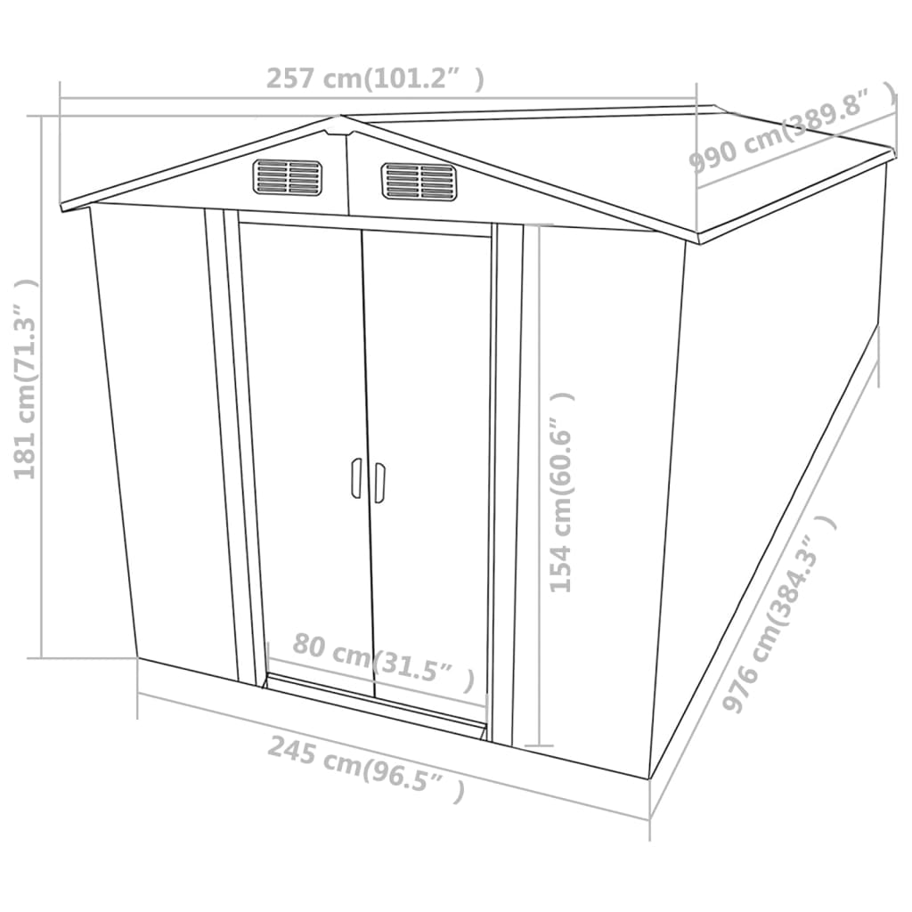 vidaXL Gerätehaus Grün 257x990x181 cm Verzinkter Stahl